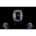 Antique Period Superb Quality Amethyst and Diamond Set Dress Ring - The Superb coloured amethyst