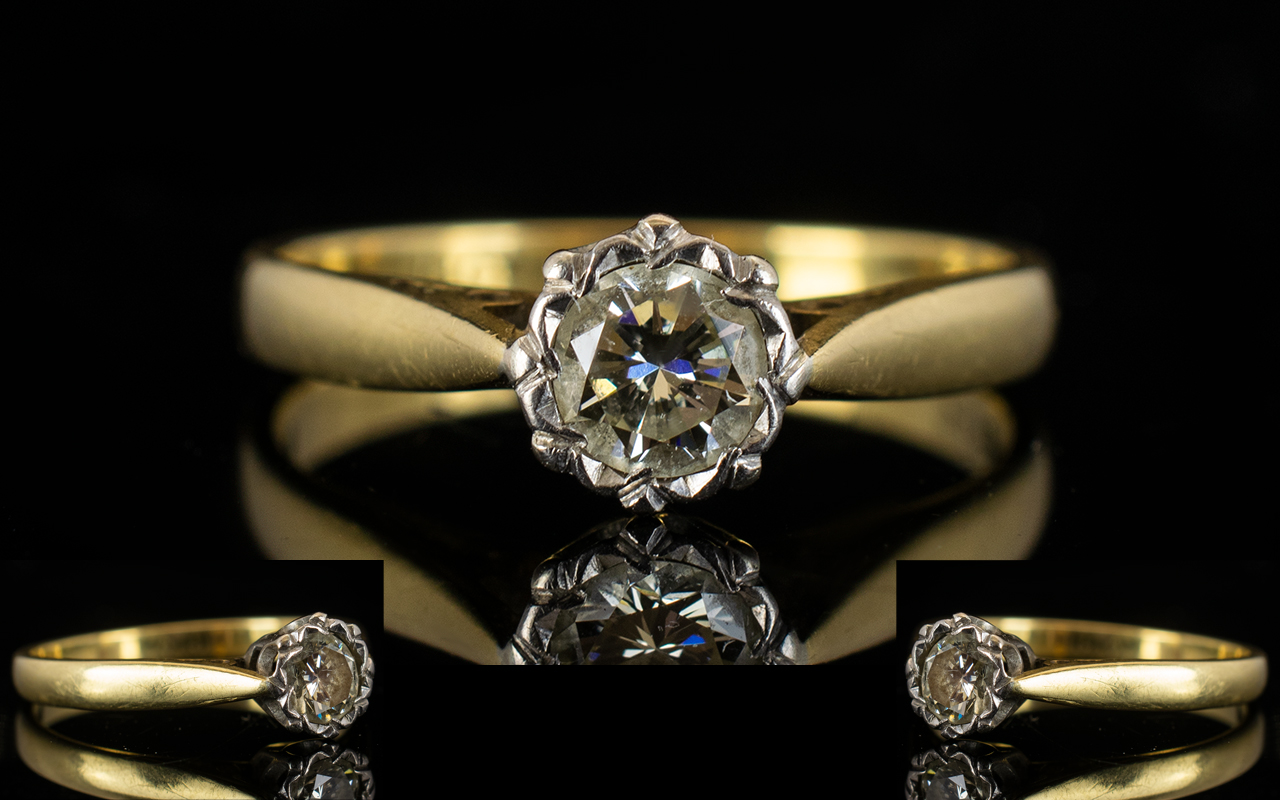 Ladies 18ct Gold Single Stone Diamond Dress Ring,