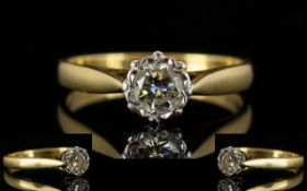 Ladies 18ct Gold Single Stone Diamond Dress Ring,