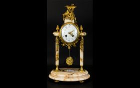 French - 19th Century Impressive Gilt Metal and Marble 8 Day Striking Mantel Clock, Pendulum Driven,