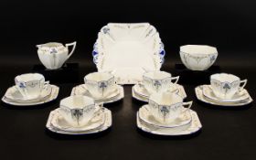 Shelley 1930's Superb 21 Piece Bone China Tea Service - 'Blue Iris' Queen Anne shape Demitasse cups