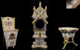 A Collection Of French 19th Century Quimper Ware Three pieces in total to include hexagonal form