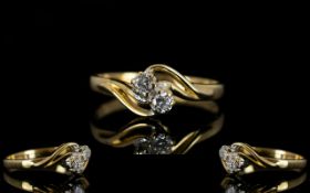 9ct Gold Two Stone Diamond Ring Set with brilliant cut diamonds set on a twist, fully hallmarked,