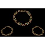 Victorian Period - Attractive Ladies 9ct Gold Turquoise and Seed Pearl Set Bracelet with Good Clasp