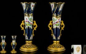 Royal China Works Worcester Ornate Pair of Fine Hand Painted Twin Handle Spill Vases. c.1880's.