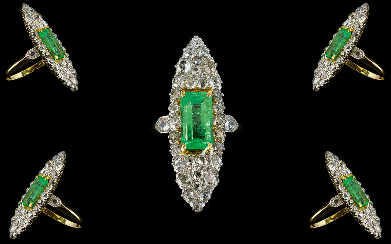 Art Deco Period - Ladies 18ct Gold and Platinum Superb Quality Signed Gattle Diamond and Emerald