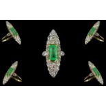 Art Deco Period - Ladies 18ct Gold and Platinum Superb Quality Signed Gattle Diamond and Emerald