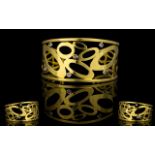 18ct Gold And Diamond Set Italian Designer Cuff Of Abstract Design set with six collet set diamonds