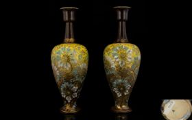 Doulton Lambeth Tall and Impressive Pair of Faience Vases,