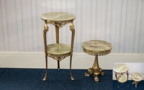 Onyx And Gilt Framed Two Tier Occasional Table Together with a smaller onyx topped gilt brass table.