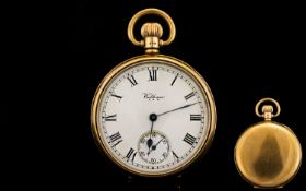 Waltham 9ct Gold Open Faced Keyless Pocket Watch. In excellent condition. Full hallmark for 9.375.