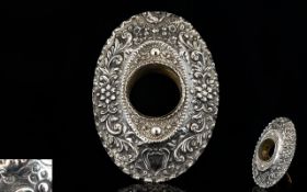 Victorian Period Elaborately Embossed Solid Silver Clock Frame of Marquise Shape / Form. Hallmark