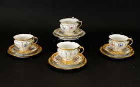 Meissen 20th Century Porcelain Collection To include four cups and saucers with side plates,