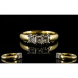 18ct Gold Three Stone Diamond Ring Set with three princess cut diamonds, fully hallmarked,