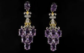 Rose de France Amethyst Chandelier Drop Earrings,