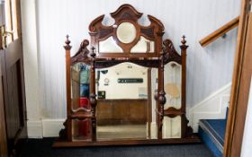 Ornate Over Mantle Mirror fitted with bevelled glass panels,