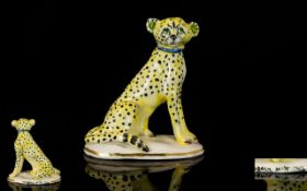 Basil Matthews Art Pottery Leopard Figurine hand painted and signed to back of oval base,