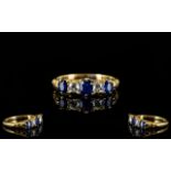 Antique Period - Attractive and Superb Quality 18ct Gold Sapphire and Diamond Set Dress Ring,