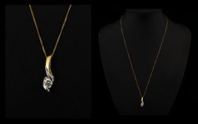 18ct Gold And Diamond Two Tone Contemporary Pendant Necklace Set with round modern brilliant cut