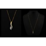 18ct Gold And Diamond Two Tone Contemporary Pendant Necklace Set with round modern brilliant cut