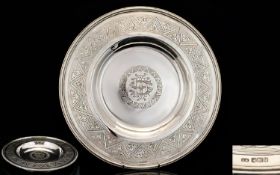 A Magnificent Late 19th Century Solid Silver Alms Dish Makers Mark for Samuel Smith, etched to