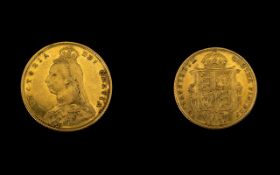 Queen Victoria Superb 22ct Gold Shield Back - Jubilee Head Half Sovereign - Date 1887. E.