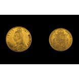 Queen Victoria Superb 22ct Gold Shield Back - Jubilee Head Half Sovereign - Date 1887. E.