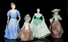 Collection of Four Porcelain Figures to include Coalport Ladies of Fashion 'Beverley' height 9",