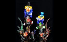 Collection Of Murano Style Glass, To Include Two Coloured Glass clowns, Tallest Height 11½ Inches,