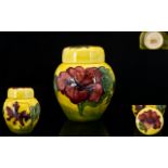 Moorcroft Attractive TubelIne Lidded Preserve Pot Anemone Hibiscus design on yellow ground c1970