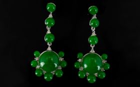 Green Jade Long Drop Earrings,