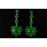 Green Jade Long Drop Earrings,