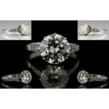 Superb Quality Platinum Set Single Stone Diamond Ring - From The 1930's. Marked Platinum.