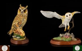 Two Border Fine Arts Owl Figures From The 'Birds' By Russell Willis Series To include Long Eared