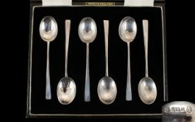 Queen Elizabeth II Coronation 1953 Hallmarked Box Set of Six Sterling Silver Coffee Spoons.