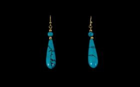 Antique Period Turquoise Drop Earrings Wired for pierced ears,