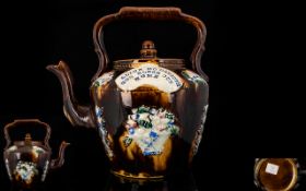 Victorian Period Bargewear Treacle Glazed Teapot with the words 'Alloe Mc Danaugh God Bless Our