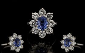 A Top Quality 18ct White Gold Sapphire And Diamond Set Cluster Ring Flowerhead design the diamonds