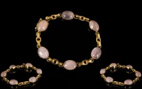 Ladies Attractive & Nice Quality 9ct Gold Rose Quartz Set Bracelet.