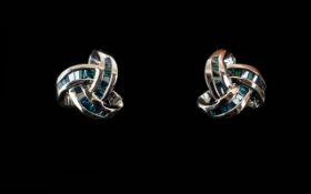 Blue Diamond Knot Stud Earrings,