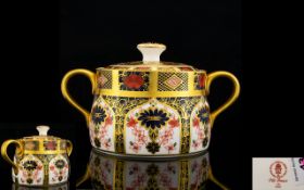 Royal Crown Derby Old Imari Pattern 22ct Single Gold Band Twin Handle Lidded Sugar Bowl pattern