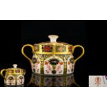 Royal Crown Derby Old Imari Pattern 22ct Single Gold Band Twin Handle Lidded Sugar Bowl pattern