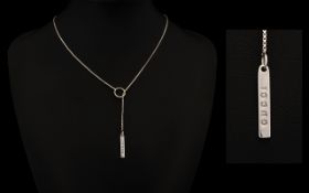 Gucci 18ct White Gold Lariat Necklace Box chain comprising slim rectangular pendant with 'Gucci'