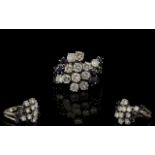 18ct White Gold Attractive Diamond and Sapphire Set Cluster Ring flower head design diamonds and