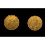 Queen Victoria 22ct Gold Young Head - Shield Back Half Sovereign - Date 1885.