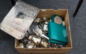 A Large Box Of Modern Silver Plated Serve Ware To include various coasters, teapots, chargers etc.