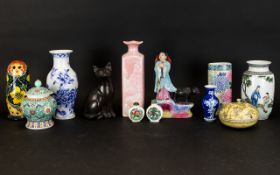 A Collection Of Oriental Items To include a Chinese republic vase with figural decoration,