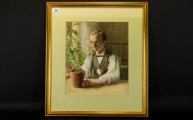 J .Randell Original Watercolour On Paper Depicting a seated male figure by window, signed to lower