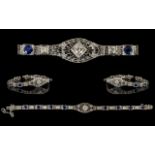 Art Deco - Attractive 14ct White Gold Diamond and Sapphire Set Bracelet with Good Quality Diamonds