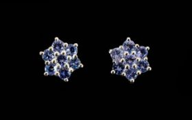 Tanzanite Star Cluster Stud Earrings,